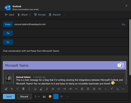 Microsoft Teams in Outlook