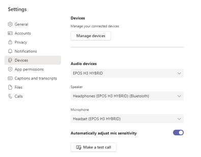 Device Settings in Microsoft Teams on a Windows 11 PC